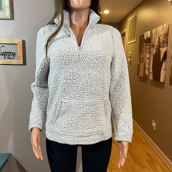 just be Sweaters - Gray faux Sherpa pullover